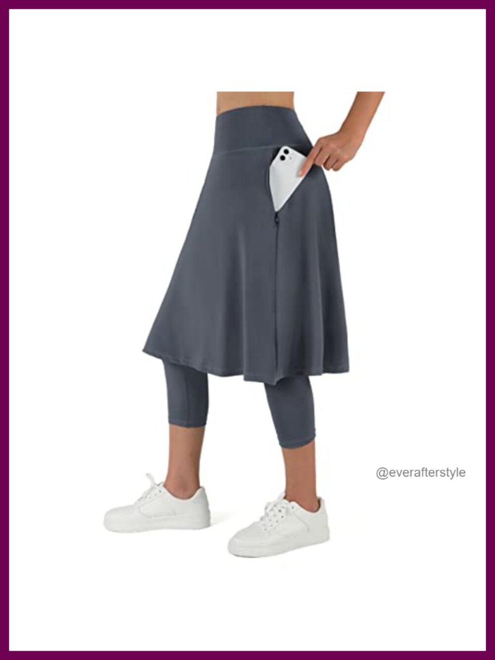 Women Long Skirted Leggings with Pockets Polyester Spandex Active Skirt